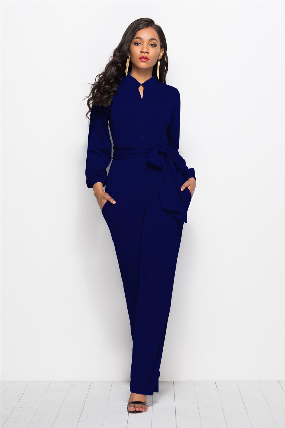 Women bandage long sleeve v-neck wide leg pants rompers women jumpsuit sexy jumpsuits for women 2018 women jumpsuit  romper alfamoba