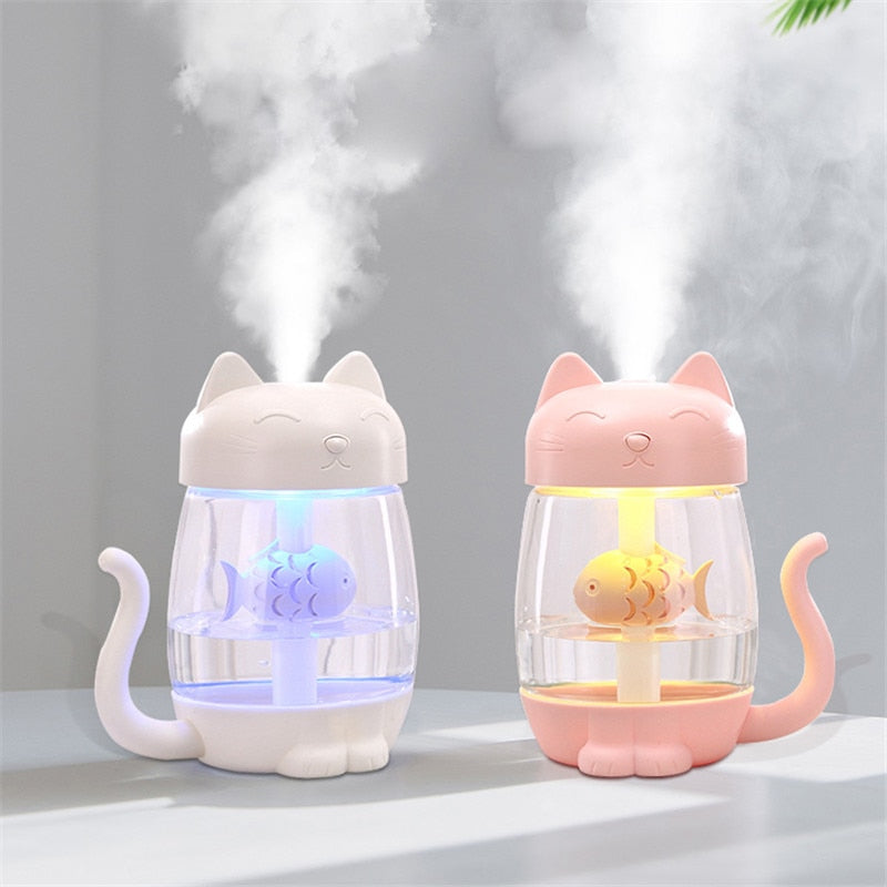 Three-in-one cat humidifier, colorful lights, cat Xiaoyu office desktop USB mini humidifier alfamoba