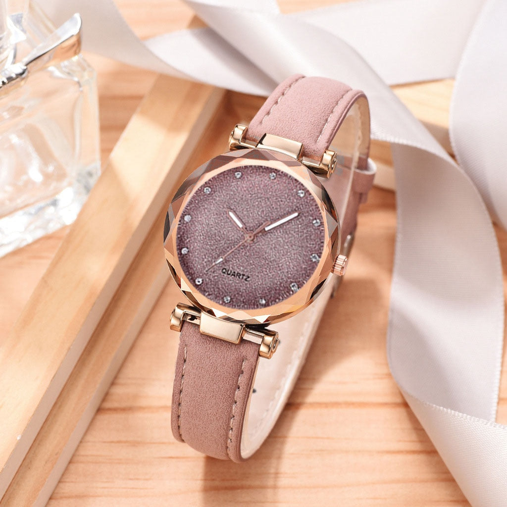 Casual Women Romantic Starry Sky Wrist Watch bracelet Leather Rhinestone Designer Ladies Clock Simple Dress Gfit  Montre Femme alfamoba