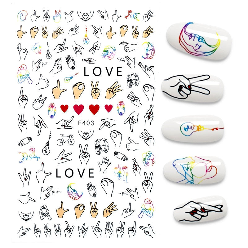 The New 3D Nail Sticker Cool English Letter stickers for nail  Foil Love Heart Design Nails Accessories Fashion Manicure Sticker alfamoba