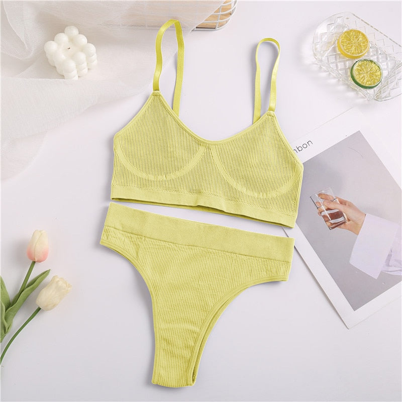 FINETOO Seamless Tanks Tops Panties Set Female Underwear Wireless Bra Crop Top Women Low-rise Underpants Soft Bralette Lingerie alfamoba