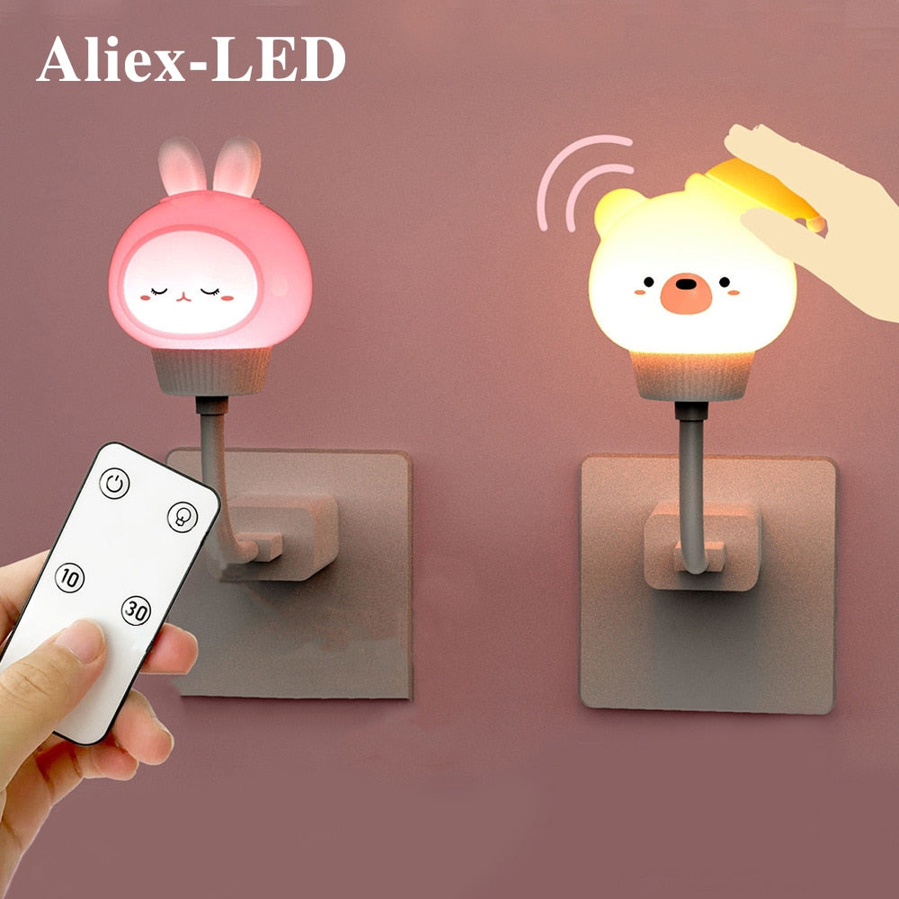 LED Chlidren USB Night Light Cute Cartoon Night Lamp Bear Remote Control for Baby Kid Bedroom Decor Bedside Lamp Christmas Gift alfamoba