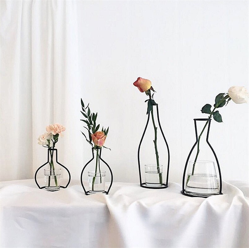 Retro Iron Line Table Flowers Vases Nordic Decoration Home Metal Plant Holder Nordic Styles Flower Vase Home Decor 8 Shapes alfredo.barrella7