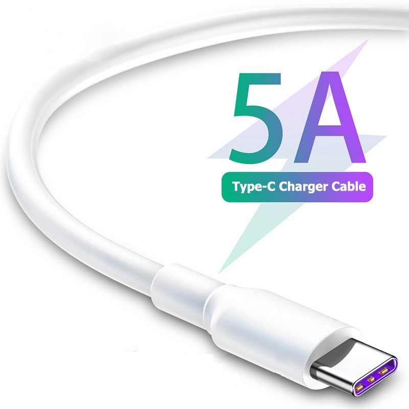 Fast Charge 5A USB Type C Cable For Samsung S20 S9 S8 Xiaomi Huawei P30 Pro Mobile Phone Charging Wire White Blcak Cable alfamoba