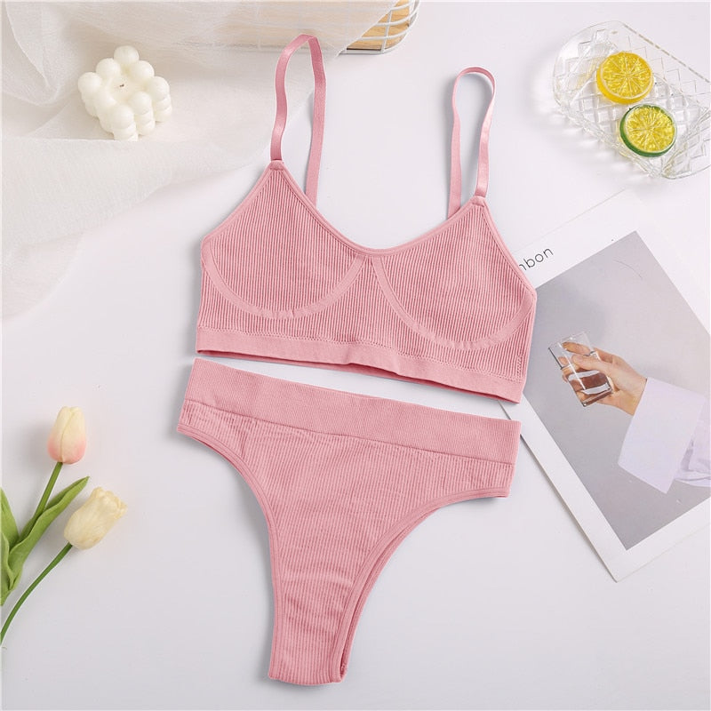 FINETOO Seamless Tanks Tops Panties Set Female Underwear Wireless Bra Crop Top Women Low-rise Underpants Soft Bralette Lingerie alfamoba