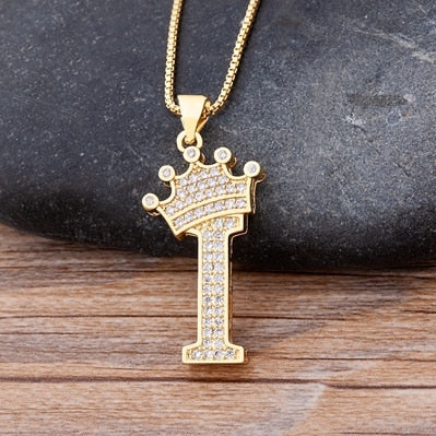 New Luxury Copper Zircon A-Z Crown Alphabet Pendant Chain Necklace Punk Hip-Hop Style Fashion Woman Man Initial Name Jewelry alfamoba