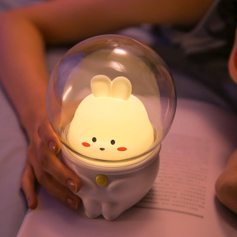 LED Night Light Space Capsule Cute Cat Rabbit Lamp kawaii For Kid Baby Children Bedroom Bedside Decor Light Soft Warm Gift Lamps alfamoba