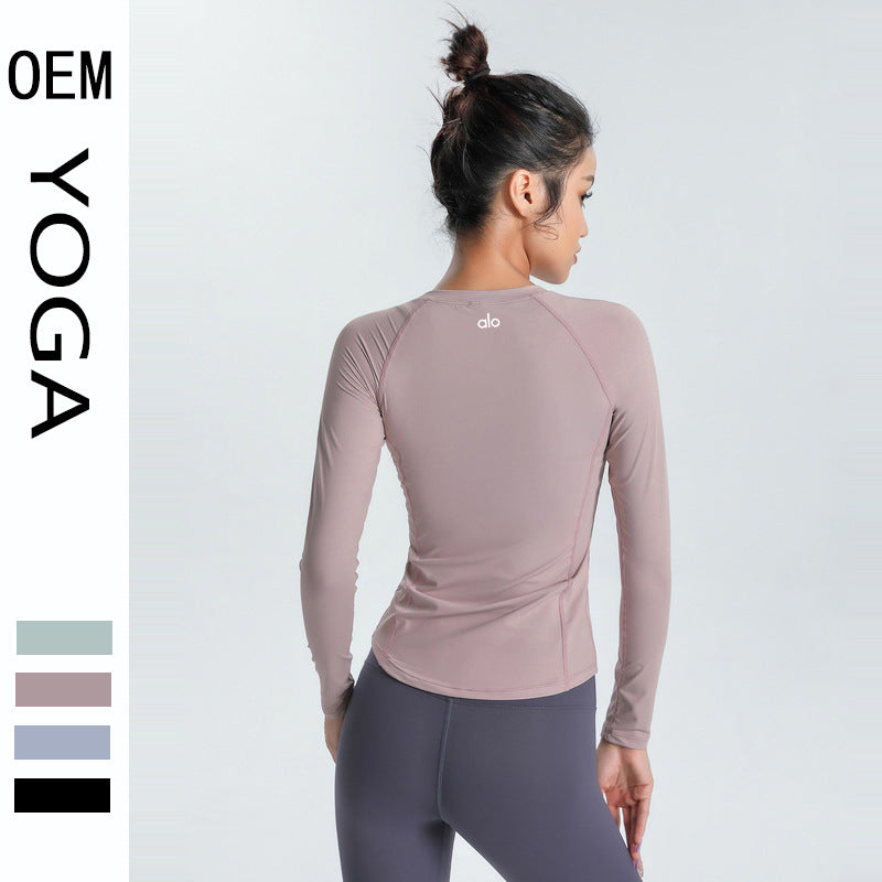 ALO yoga top cross-border slim slim skin-skin breathable elastic long-sleeved T-shirt sports running training fitness clothes alfamoba