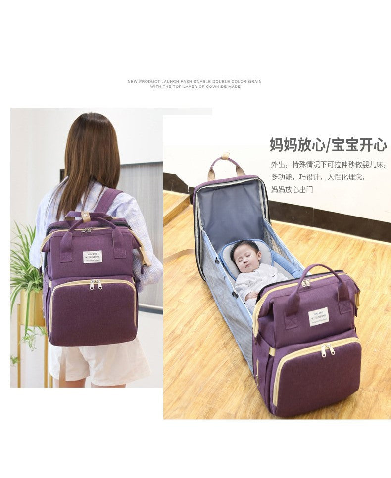 Cross-border new bed bag one mummy bag going out handbag mother and baby bag portable multi-functional mother bag backpack alfamoba