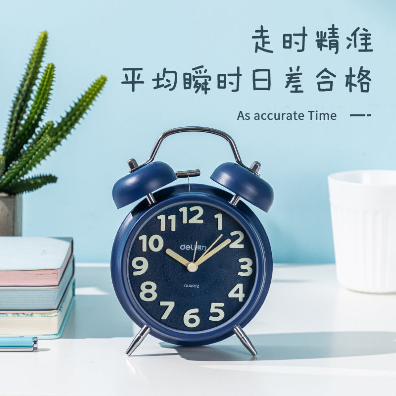 Deli 9036 children's alarm clock minimalist bedroom reminder helper office static luminous light illumination metal tap alarm clock alfamoba