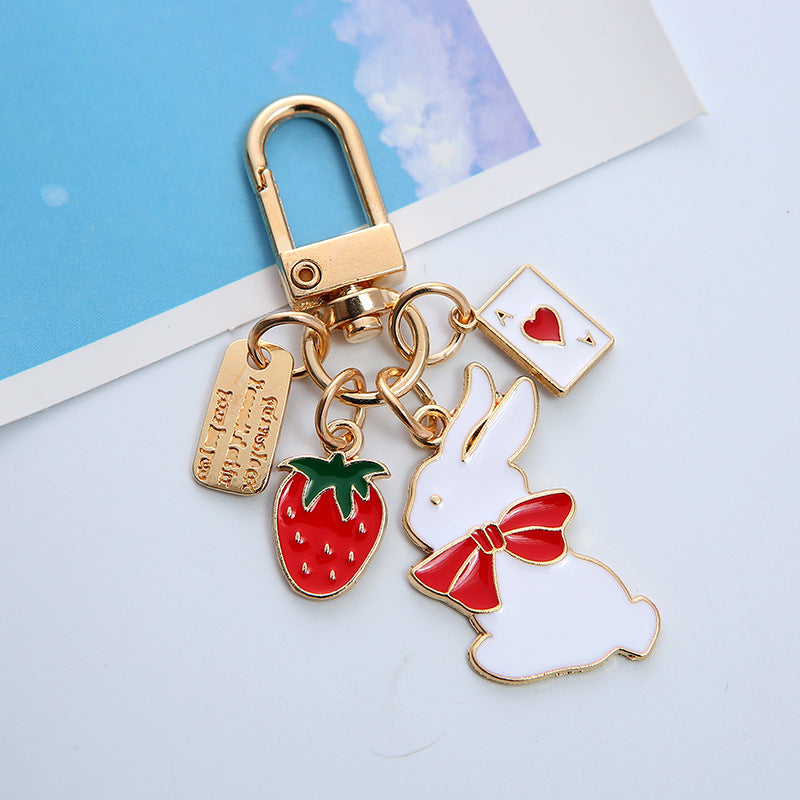 Cute girl heart rabbit peach keychain cartoon strawberry peach love car key chain bag pendant alfamoba