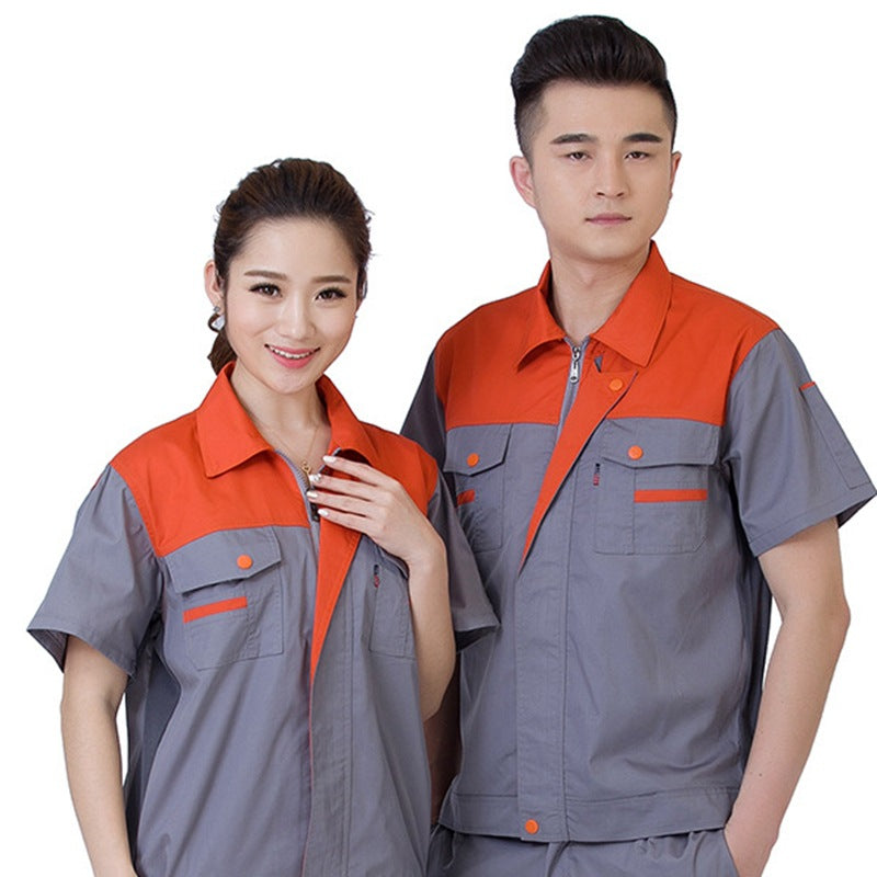 Summer short-sleeved overalls suit men's and women's auto repair clothing factory workshop reflective strip worker auto repair top labor insurance clothing alfamoba