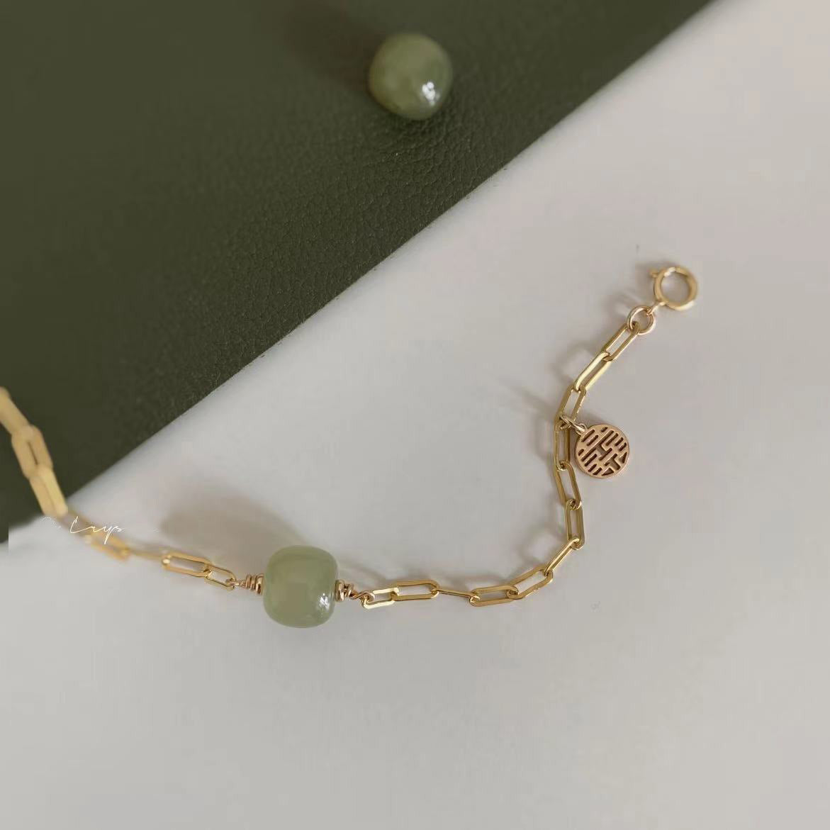 One-year-old one-inch joy Natural Hetian jade 14K package Jin Xi hand chain female transport evil spirits alfamoba