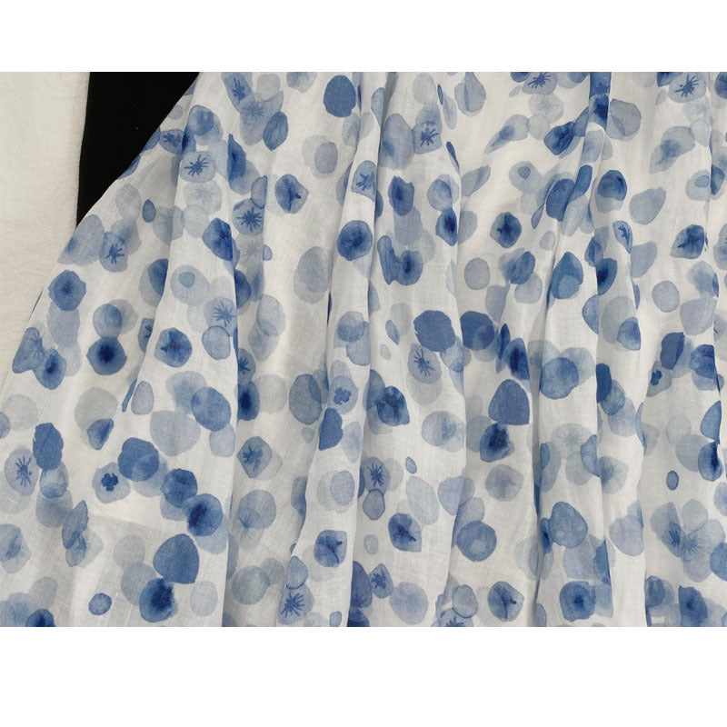 Watercolor ice blue halo printing bachelor A word long section skirt 2021 summer new skirt alfamoba