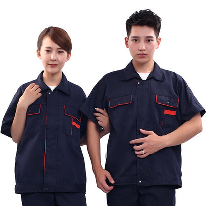 Summer short-sleeved overalls suit men's and women's auto repair clothing factory workshop reflective strip worker auto repair top labor insurance clothing alfamoba