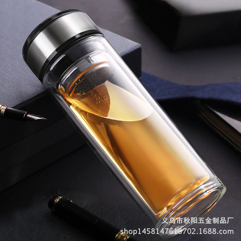 Double-layer glass men's Women's Cup with cover filter tea cup business office bubble tea custom print LOGO alfamoba