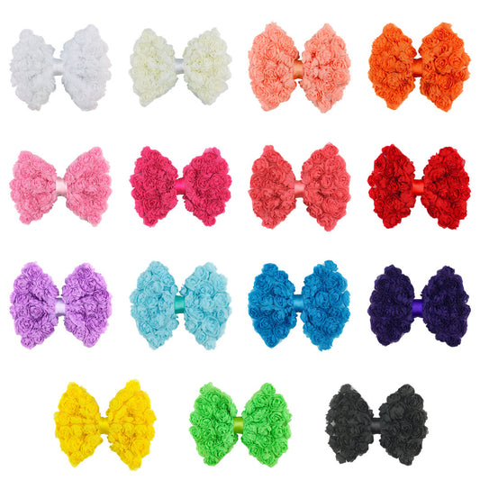 Medium 10cm Stereo Rose Chiffon Bow 6 Row Lace Bow DIY Children's Head Flower Ornament alfamoba