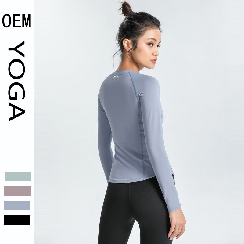 ALO yoga top cross-border slim slim skin-skin breathable elastic long-sleeved T-shirt sports running training fitness clothes alfamoba