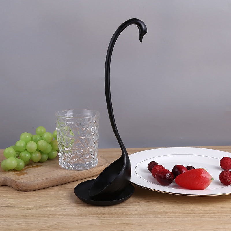 New Swan Shaped Ladle White / Black Ladle Special Design Vertical Swan Spoon Useful Kitchen + Saucer Cooking Tool Wholesale alfamoba