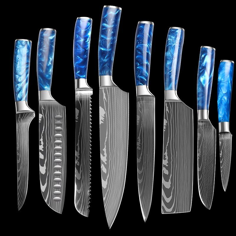 Stainless Steel Knife Set Blue Resin Handle Chef Knife Kitchen Knife Japanese Knife Peel Knife Kitchen Knife Set with Knife Cover alfamoba