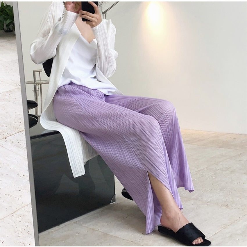 Summer new Japanese lazy nine-house wind pleats a wide leg straight lazy pants loose slim nine pants women alfamoba