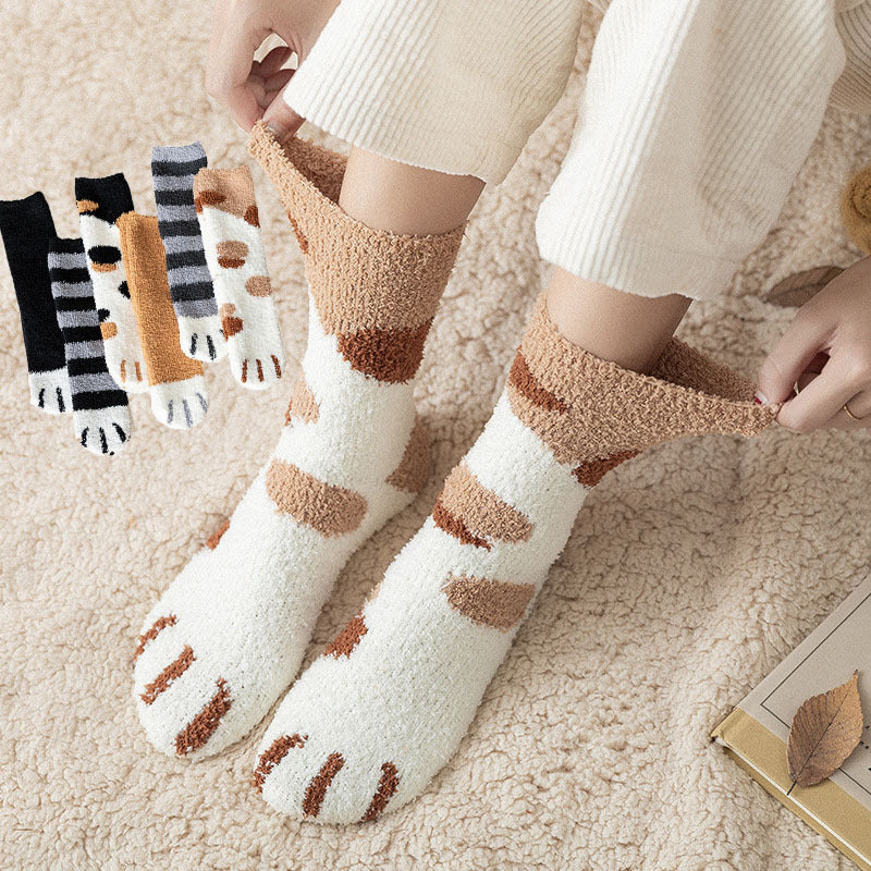 Socks female coral velvet in the cash stockings Cat claw warm Mao autumn and winter thick plus velvet sleep floor socks long cylinder monthly socks alfamoba