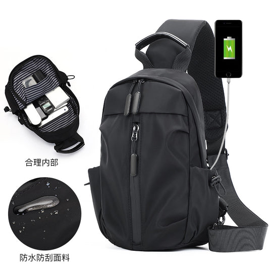 USB men's diagonal bag business cross-border men's bag outdoor travel chest bag new nylon waterproof shoulder bag alfamoba