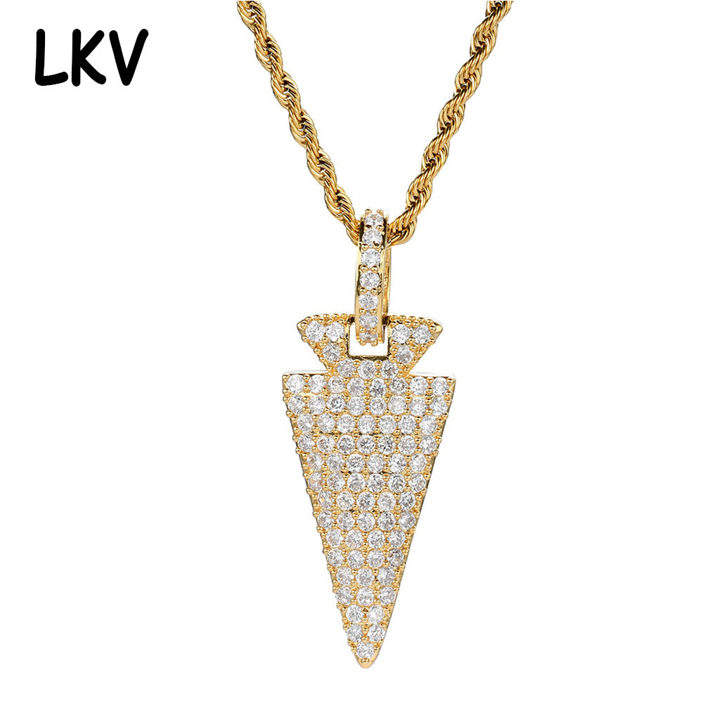 Europe and the United States cross-border new arrow pendant genuine electroplated microstruck zircon hiphop hip hop full diamond men's necklace alfamoba