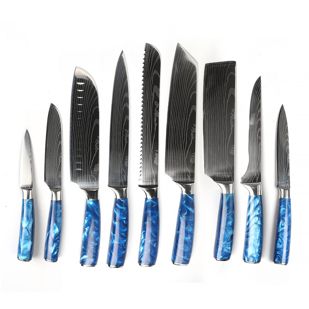 Stainless Steel Knife Set Blue Resin Handle Chef Knife Kitchen Knife Japanese Knife Peel Knife Kitchen Knife Set with Knife Cover alfamoba