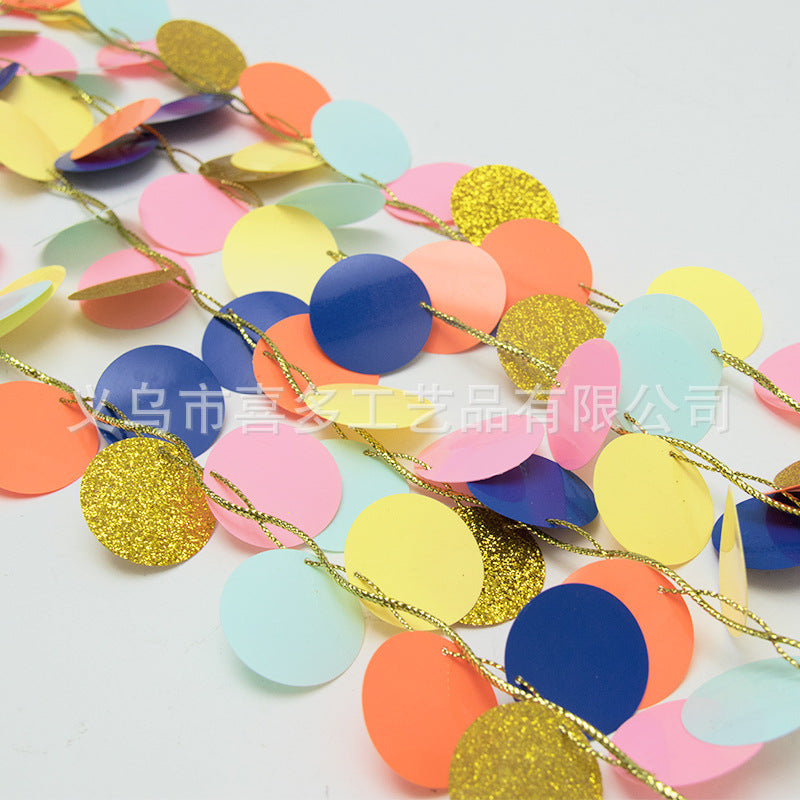 INS color round paper string flag birthday party adult decorative aluminum film round hanging elevation holiday layout alfamoba