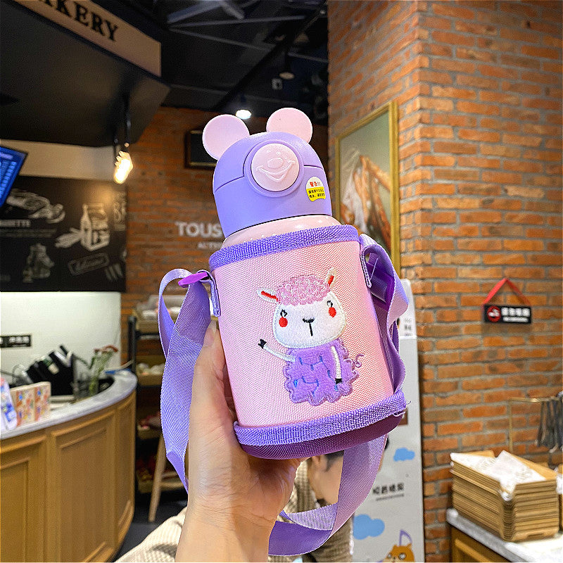 Double cover Child Insulation Cup with straw slanted crossover set can be back primary school water cup men and women baby kindergarten kettle alfamoba