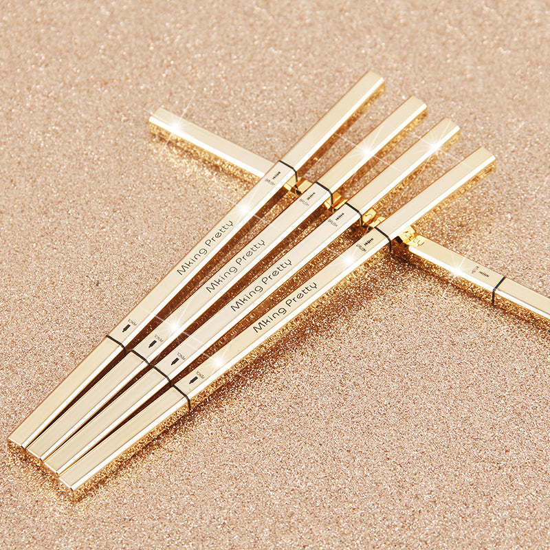 Electroplating small gold bars eyebrow pencil double small gold chopsticks triangular eyebrow pen waterproof lasting non-detail fine head beginners students alfamoba