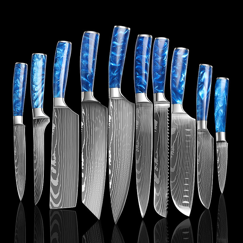 Stainless Steel Knife Set Blue Resin Handle Chef Knife Kitchen Knife Japanese Knife Peel Knife Kitchen Knife Set with Knife Cover alfamoba