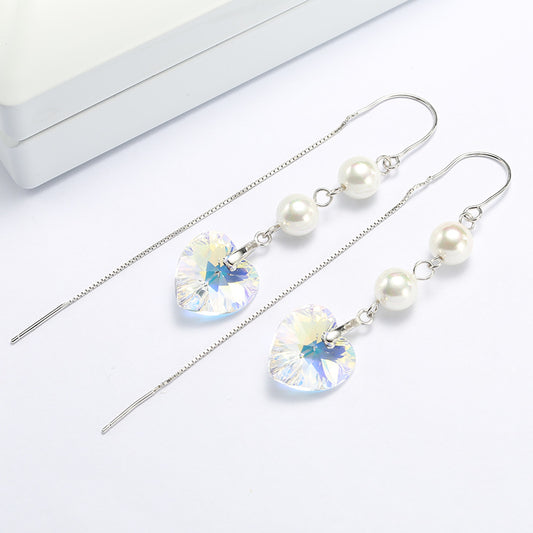 Creative Women's Earrupted Crystal Korea Net Red 925 Silver Ear Decoration Heart Shaped Pearl Fashion Earrings alfamoba