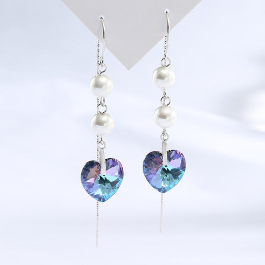 Creative Women's Earrupted Crystal Korea Net Red 925 Silver Ear Decoration Heart Shaped Pearl Fashion Earrings alfamoba