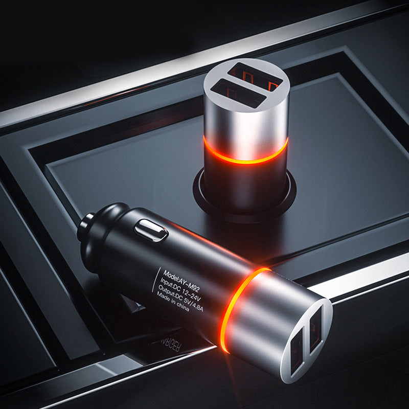 AY-M92 new car charger LED prompt car atmosphere lamp dual USB port intelligent 4.8A fast charge car charger alfamoba