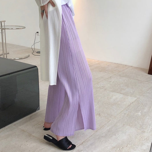 Summer new Japanese lazy nine-house wind pleats a wide leg straight lazy pants loose slim nine pants women alfamoba