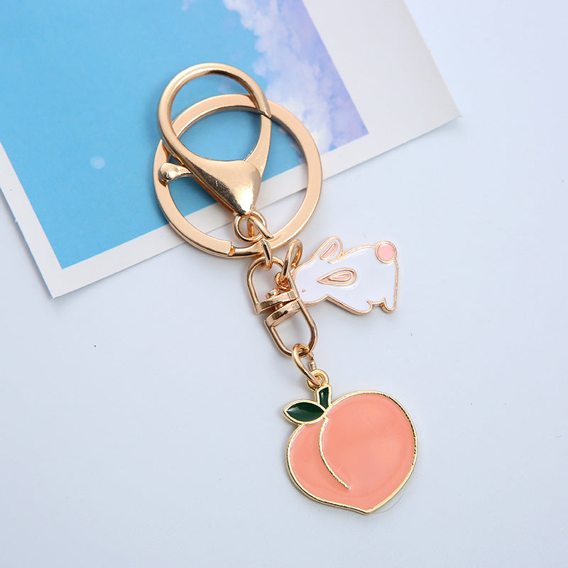 Cute girl heart rabbit peach keychain cartoon strawberry peach love car key chain bag pendant alfamoba