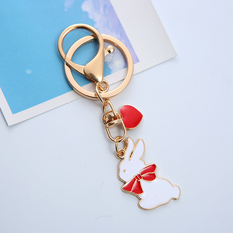 Cute girl heart rabbit peach keychain cartoon strawberry peach love car key chain bag pendant alfamoba