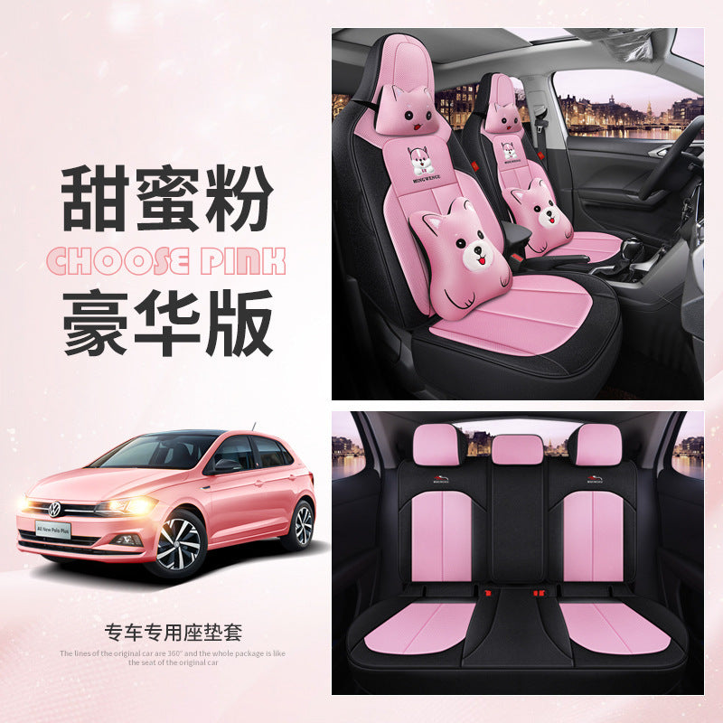 New special car custom applicable to Volkswagen POLO cartoon car seat belt breathable full package special car seat cover alfamoba