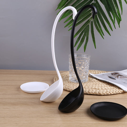 New Swan Shaped Ladle White / Black Ladle Special Design Vertical Swan Spoon Useful Kitchen + Saucer Cooking Tool Wholesale alfamoba