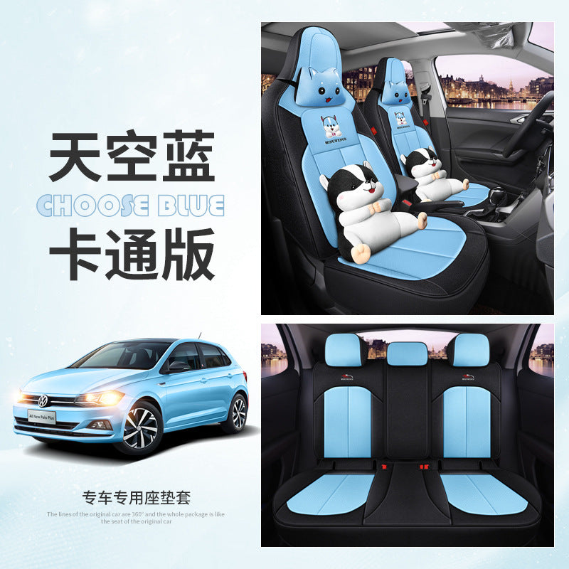 New special car custom applicable to Volkswagen POLO cartoon car seat belt breathable full package special car seat cover alfamoba