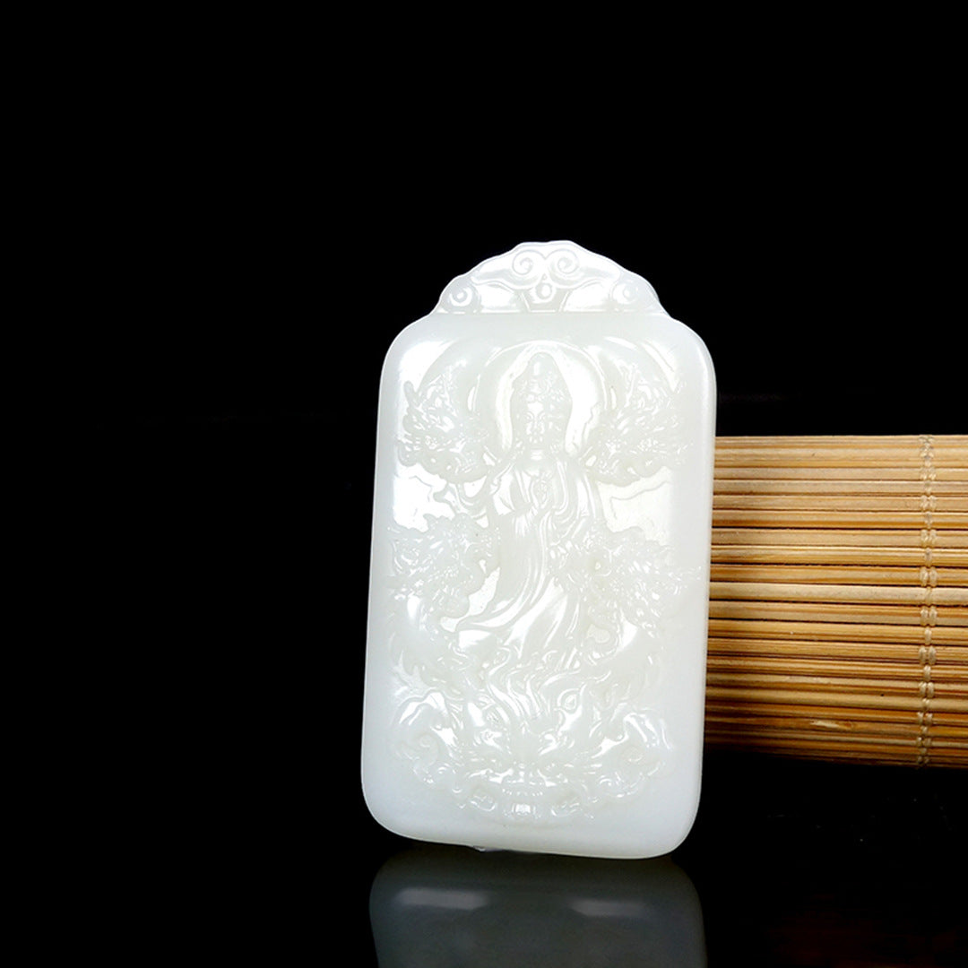 Natural Hetian jade white jade watching the world pendant men and women Yulong Guanyin Bodhisattva jade men's peaceless alfamoba