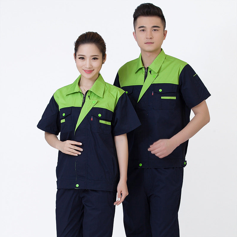 Summer short-sleeved overalls suit men's and women's auto repair clothing factory workshop reflective strip worker auto repair top labor insurance clothing alfamoba