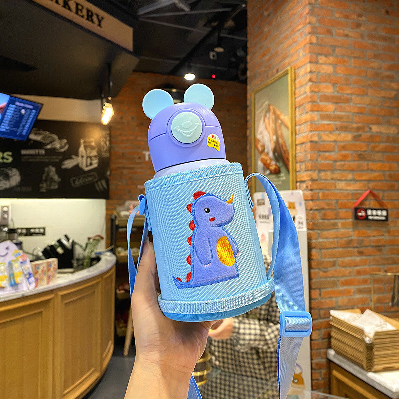 Double cover Child Insulation Cup with straw slanted crossover set can be back primary school water cup men and women baby kindergarten kettle alfamoba