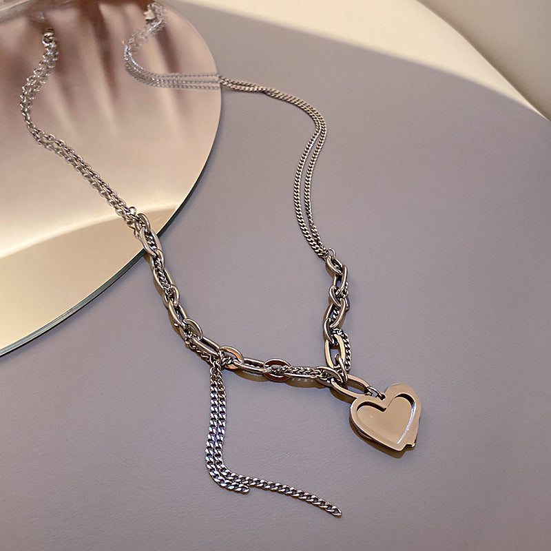 Titanium steel necklace 2021 new cold dust happier love neck chain silver Korean metal quality lock bone chain necklace alfamoba