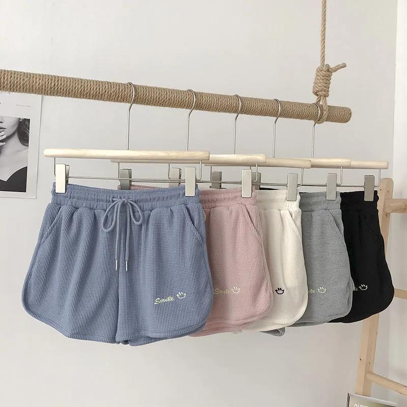 Shorts Women's Sports Fashion Waffle Pink Summer Student Thin Section Loose Wide Legs Casual High Waist Hot Pants alfamoba