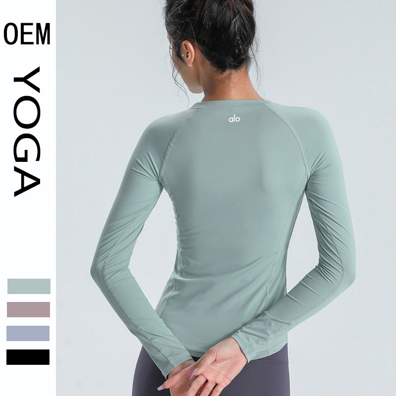 ALO yoga top cross-border slim slim skin-skin breathable elastic long-sleeved T-shirt sports running training fitness clothes alfamoba