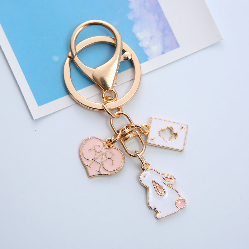 Cute girl heart rabbit peach keychain cartoon strawberry peach love car key chain bag pendant alfamoba