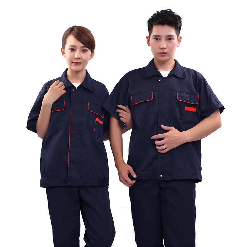 Summer short-sleeved overalls suit men's and women's auto repair clothing factory workshop reflective strip worker auto repair top labor insurance clothing alfamoba